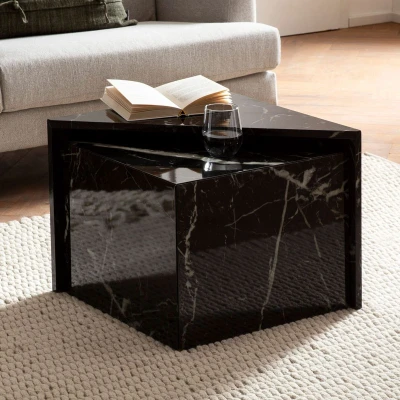 Afbeelding van Sky Style Monobloc HG Zwart Salontafel Set Marmerlook
