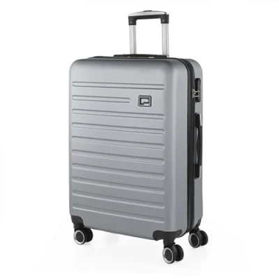 Afbeelding van SKPAT Middelgrote Koffer. Medium Trolley Reiskoffer van SKPAT. Lichtgewicht ABS Harde Schaal 4 Wielen Cijferslot, Zilver