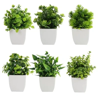 Afbeelding van QINGYIWL 6 stuks kunstplanten plastic plant mini kustplanten decoratie planten kustelijke kunstplant kleine in pot voor thuis badkamer kantoor tafel