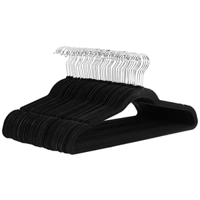 Afbeelding van Amazon Basics Smalle en antislip kleerhangers voor overhemden/kostuum/kostuum, pak van 50, zwart