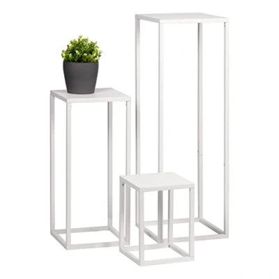 Afbeelding van Bremermann bloemenkruk, set van 3, metalen bloemenstandaard, bloemenzuil, wit