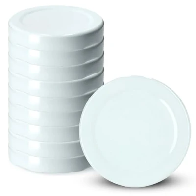 Afbeelding van KADAX Schroefdeksel fi43 mm, metalen twist off dekselset geschikt voor 40 ml potten, reservedeksel met 4 vergrendeltanden, deksel weckpotten, flessen en weckpotten (10 stuks, wit)