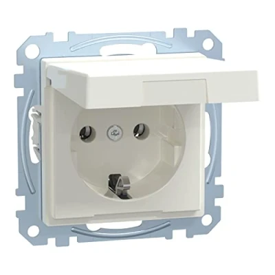 Afbeelding van Merten MEG2311 0319 SCHUKO stopcontact met klapdeksel, steekklemmen, poolwit glanzend, systeem M Single