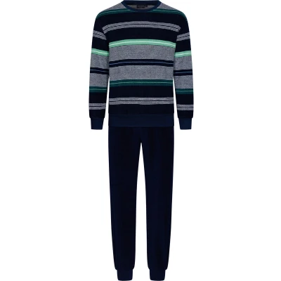 Afbeelding van Badstoffen heren pyjama strepen Blauw Maat XXXL