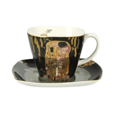 Afbeelding van Goebel Gustav Klimt Kop en schotel De Kus zwart Porselein 250ml met echt goud