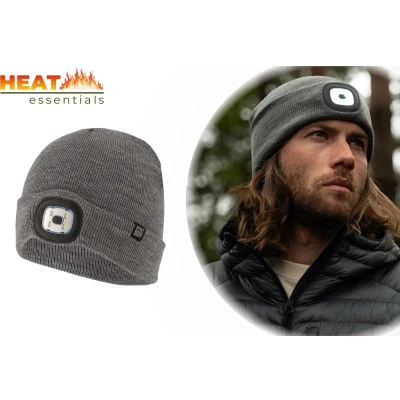 Afbeelding van Heat Essentials LED Muts Heren One Size Unisex Grijs Fleece Dames Beanie Thermo