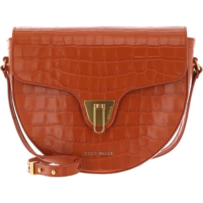Afbeelding van COCCINELLE Leren Schoudertas Beat Croco Shiny Soft Crossbody Bag Chestnut Oranje