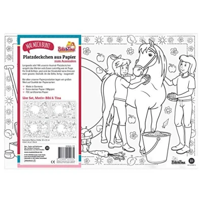 Afbeelding van 12 Bibi &amp; Tina papieren placemats om in te kleuren, en placemats, voor kinderen, Tina, eerste schooldag, meisjes, Mal Mich kleurrijk