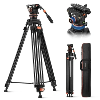 Afbeelding van K&amp;F Concept Camerastatief, videostatief met 360 vloeiingskop, heavy duty tripod, 191 cm camerastatief voor DSLR, camcorder, camera&#039;s VA3+BV20, draagvermogen 10 kg
