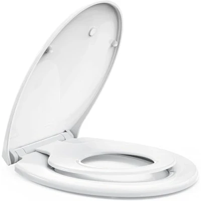 Afbeelding van STOREMIC Toiletdeksel met softclosemechanisme, wc deksel magnetisch te bevestigen toiletbril voor kinderen, Quick Release functie, bril verstelbare scharnieren, O vorm, wit, kunststof