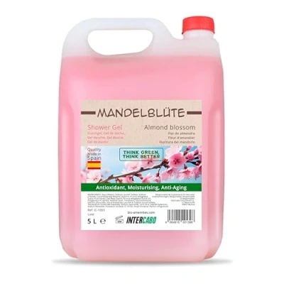 Afbeelding van INTERCABO douchegel amandelbloesem in 5 l navuljerrycan hydraterende navulverpakking voor het vullen van zeepdispensers huidvriendelijke liter