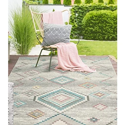Afbeelding van Buitentapijt voor balkon terras of tuin Crème Vintage 120x170 Rechthoekig robuust outdoor Vloerkleed weerbestendig en UV bestendi Binnen Buiten The Carpet Palma