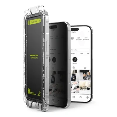 Afbeelding van Ringke Easy Slide Privacy Glass Compatibel met iPhone Plus, Screenprotector Installatietool, HD Kwaliteit 9H Hardheid Anti Spion Gehard Glas Volledige Dekking