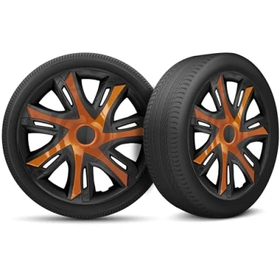 Afbeelding van Moltico wieldoppen, set van 4, universele geschikt voor alle stalen wielen, verstelbare veiligheidsring, zilverkleurig 14 Inches Oranje Zwart