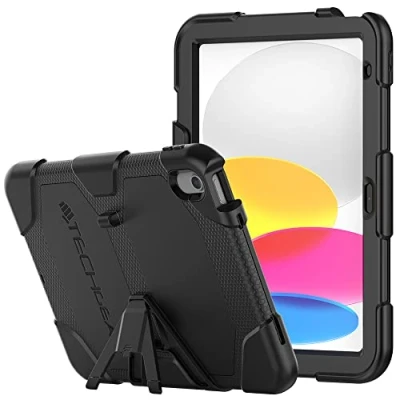 Afbeelding van TECHGEAR G SHOCK Ontwerp voor iPad 10 2022 [10e Generatie] 10,9 inch Stoere Robuuste HEAVY DUTY Armour Schokbestendig Survival Beschermhoes met standaard Kids Schools Builders Workman Case ZWART