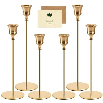 Afbeelding van YUTUY Kandelaars,Gouden Kaarshouder 6 Set,Metalen Kandelaars,decoratieve kandelaar,bruiloftskandelaar,kegel kandelaar,voor feest bruiloftstafel verjaardag diner wooncultuur Kerstmis