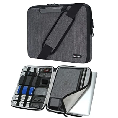 Afbeelding van iCozzier 13 13.3 Inch Handle Laptop Briefcase Shoulder Bag Electronic Accessories Organizer Messenger Carrying Case Sleeve Protective with Strap Grey