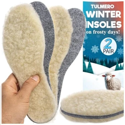 Afbeelding van 2 paar warme inlegzolen voor heerlijk voeten, dikke wollen zolen van vilt en wol, warmte schoenen, vilten zolen, winterzolen dames, heren kinderen, maat 23