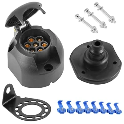 Afbeelding van SPARKMOTO 7 polige bus voor aanhanger, 12 V, camper, vrachtwagen, trekhaak, met metalen houder, waterdicht, geïsoleerd, ISO 1724 (platte zijde)