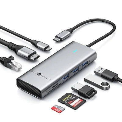 Afbeelding van USB C HUB HDMI [volledig] multiport voor mobiele telefoon, tablet en laptop, SETMSPACE Docking Station adapter 8 in 1, met PD 100W, Ethernet, 3.0 etc