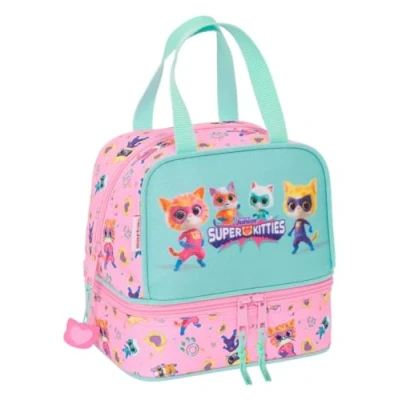 Afbeelding van Lunchtrommel SuperKitties Roze Turkoois 20 x 15 cm
