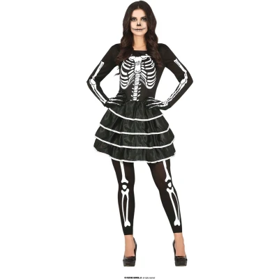 Afbeelding van Guirca Spook &amp; Skelet Kostuum Spaanse Bonita Vrouw Zwart Maat 36 38 Halloween Verkleedkleding