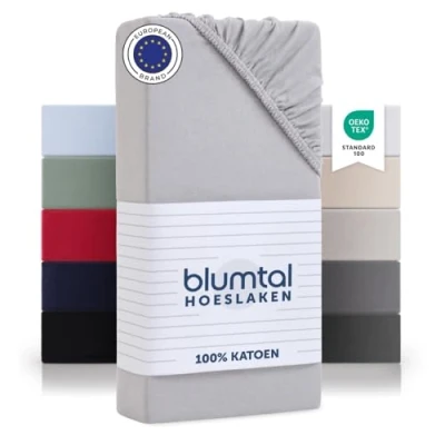 Afbeelding van Blumtal Hoeslaken Fitted Sheet Jersey Katoen 140 x 200 30 cm Maanlicht Grijs