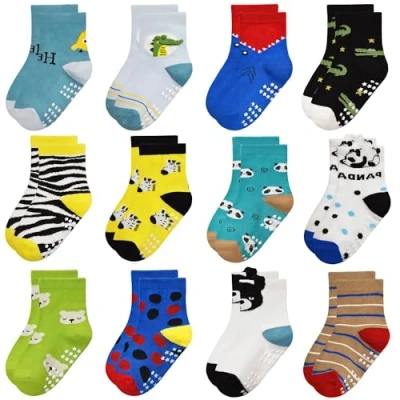 Afbeelding van Yafane 12 paar antislip sokken voor jongens en meisjes, uniseks, klein katoen, schattig, met manchetten, antislip, baby&#039;s, Veelkleurig 6, 3 5 Jaar