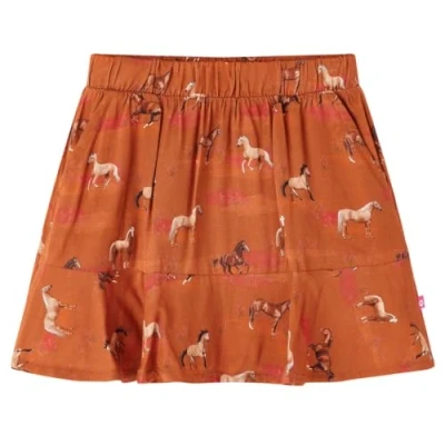Afbeelding van Kinderrokje met paardenprint 140 cognackleurig