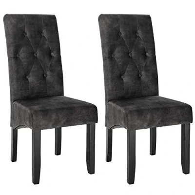 Afbeelding van WOLTU Set van 2 eetkamerstoelen met fluweel beklede keukenstoelen massief houten poten, donkergrijs BH294dgr