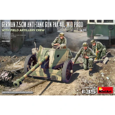 Afbeelding van 1:35 MiniArt 35400 Duitse 7.5cm Anti Tank Gun PAK 40 mid. prod. w/field artillery crew Plastic Modelbouwpakket