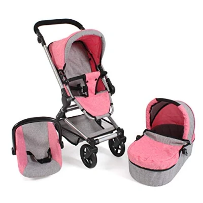 Afbeelding van BAYER CHIC 2000 Fides 3 in 1 Combi poppenwagen gemêleerd roze