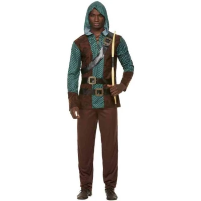 Afbeelding van Smiffy&#039;s Robin Hood Kostuum Luxe Boogschutter Man Bruin Large Carnavalskleding Verkleedkleding