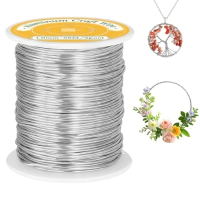 Afbeelding van VynyQoo 1mm Aluminiumdraad, 56M Buigzaam en Flexibel Aluminium Craft Draad, Zilverdraad voor Knutselen, DIY bloemschikken, Beeldhouwen, Knutselmaterialen, Sieraden Maken, Weven (Zilver)
