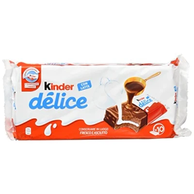 Afbeelding van 3X Kinder Ferrero Delice Chocolade Bedekte Spons Vingers Cakes Desserts met Echte Melk Vulling 10 Pack