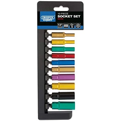 Afbeelding van Draper 50158 1/4 inch metrische gekleurde diepe contactdoos 10 delige set