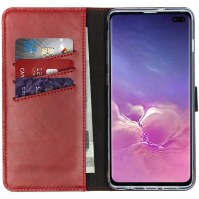 Afbeelding van Samsung Galaxy S10 Plus Hoesje Echt leder Selencia Bookcase Rood Telefoonhoesje