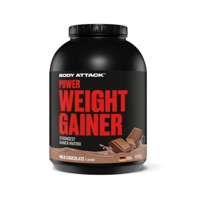 Afbeelding van Body Attack Power Weight Gainer, 4,75 kg, 100% Masseaufbau, Kohlenhydrat Eiweißpulver zum Muskelaufbau mit Whey Protein, ideal für Hardgainer (Milk Chocolate)