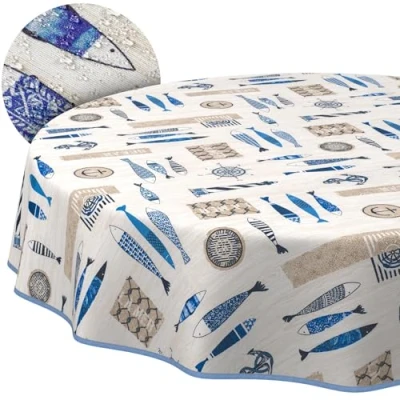 Afbeelding van ANRO Tafelkleed, tafellinnen, textiel, tafelzeil, katoen/polyesterweefsel, afwasbaar, onderhoudsvriendelijk, rond, 140 cm, met zoom, omzoomd