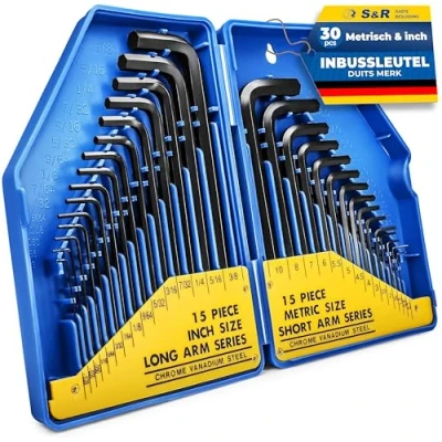 Afbeelding van S&amp;R Inbussleutel set HX, 30 stuks 0,7 10 mm, metrisch en 0,028 tot 3/8, inch, in kunststof doosje