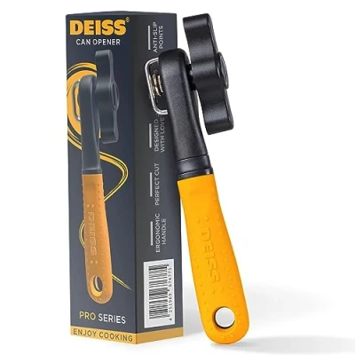 Afbeelding van Deiss Pro Heavy Duty Can Opener Manual Smooth Edge, Handheld With Soft Touch Handle, Rust Proof Safety Oversized Easy Turn Knob, Best Large Lid Openers (ORANGE)