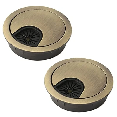 Afbeelding van 2 stuks 80 mm bureaukabeldoorvoertules, metalen kabelgat voor computerbureau, ronde kabelgatafdekking bureaukabelorganisator (brons)
