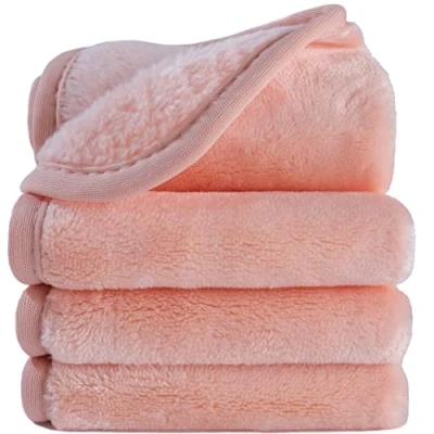 Afbeelding van Polyte Premium microvezel fleece doek om makeup te verwijderen en uw gezicht reinigen hypoallergeen chemicaliënvrij 4 pack licht koraal 20 x cm