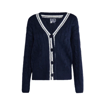 Afbeelding van DREIMASTER Maritim Dames Cardigan M/L / Marine Off White 35% Polyacryl 25% Polyester 22% Gerecycled 15% Nylon 3% Elastaan