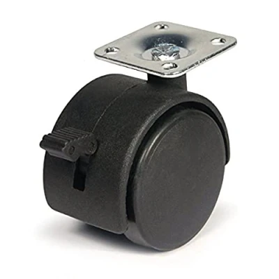 Afbeelding van Merriway BH06026 Castor Caster Twin Wheel Plate Fix 50mm met Rem, Wit, 50 mm Set van 4 stuks