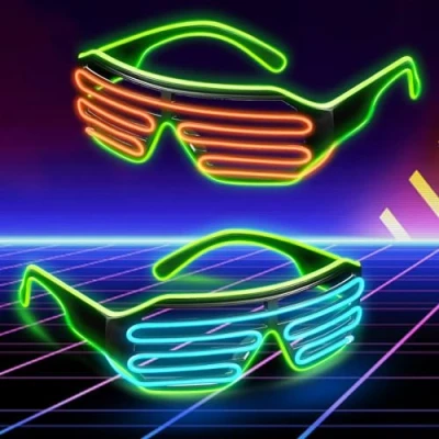 Afbeelding van led bril party, neon rave glazen, 2 stuks feestbril, verlichting met 4 flitsmodi, feestbril in shutter stijl, El kabel voor cosplay, club, Halloween, party (groen frame)