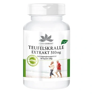 Afbeelding van Duivelsklauwextract 510mg veganistisch hoge dosering 90 capsules HERBADIREKT by Warnke Vitalstoffe Duitse apothekerskwalitei