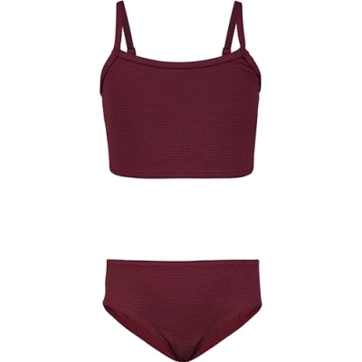 Afbeelding van Aquarti Meisjes Bikini Set Bustier Brief Tweedelig Badpak Zwempak, 038 Jacquard stippen roodbruin, 140