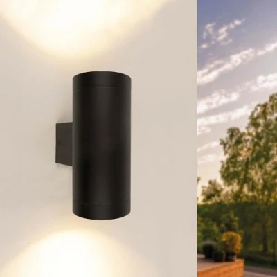 Afbeelding van Ledvion LED Wandlamp met Sensor, GU10 Fitting, IP44 Spatwaterdicht, Zwart, Buitenlamp, Wand Lamp Buiten