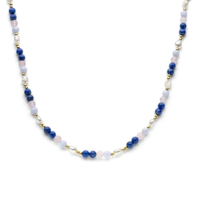 Afbeelding van zilver verguld (geel) collier parel en natuurlijke kleurstenen 42 + 3 cm micron 2103314 horloge Goudkleur 45